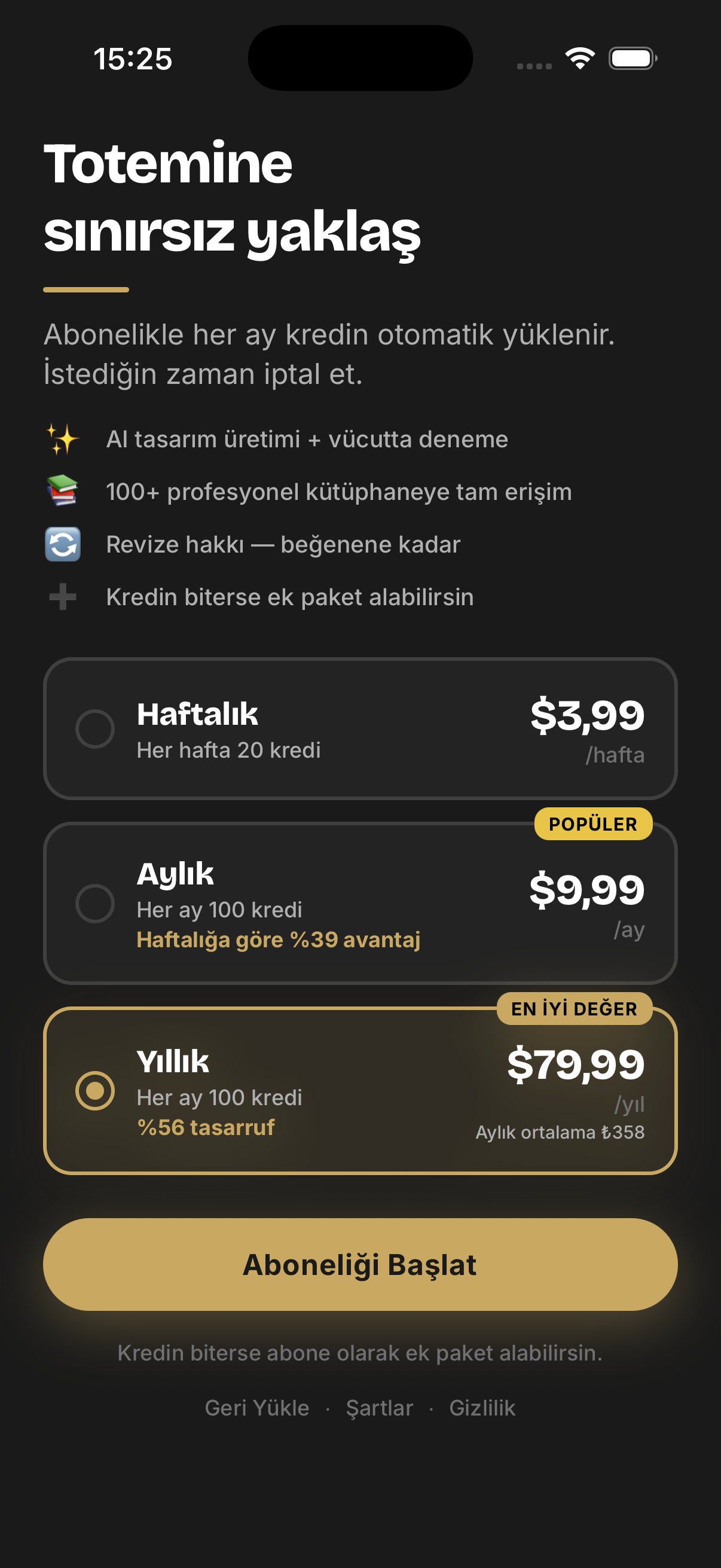 totpose abonelik ekranı